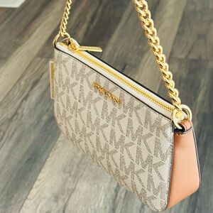 Michael Kors Monogram Beige and Peach Crossbody Bag